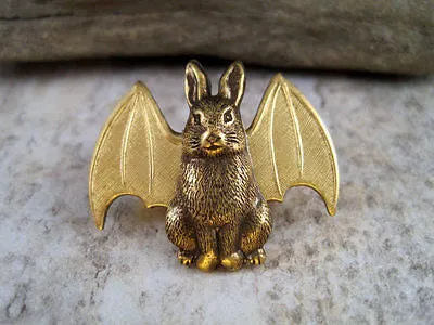 Handmade Steampunk Bunny With Bat Wings Brooch