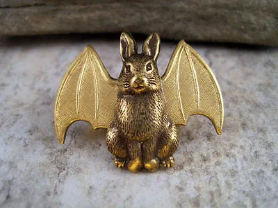 Handmade Steampunk Bunny With Bat Wings Brooch