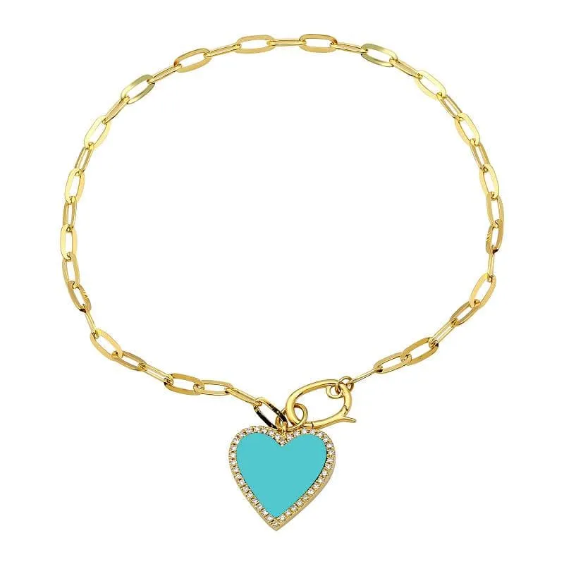 Heart Stone Charm Paper Link Bracelet