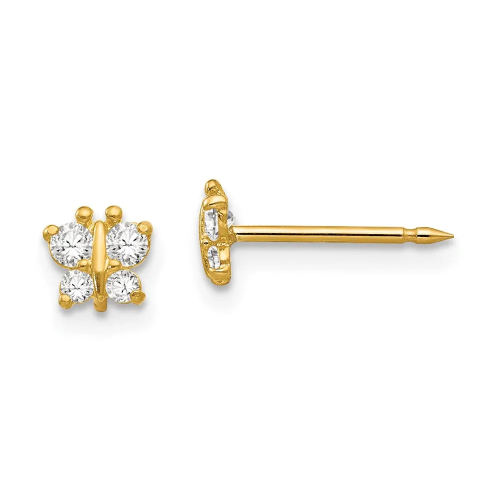 Inverness 14K Yellow Gold Butterfly CZ Earrings