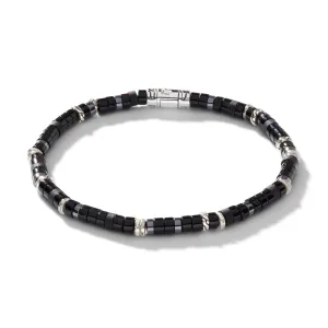 JOHN HARDY LARGE STERLING SILVER ONYX AND HEMATITE BRACELET