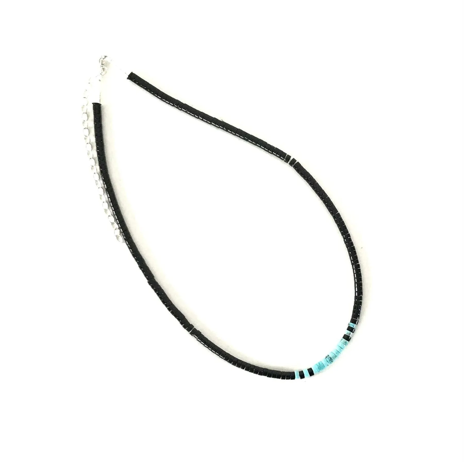 Kevin Ray Garcia Black Jet and Blue Turquoise Heishi Necklace