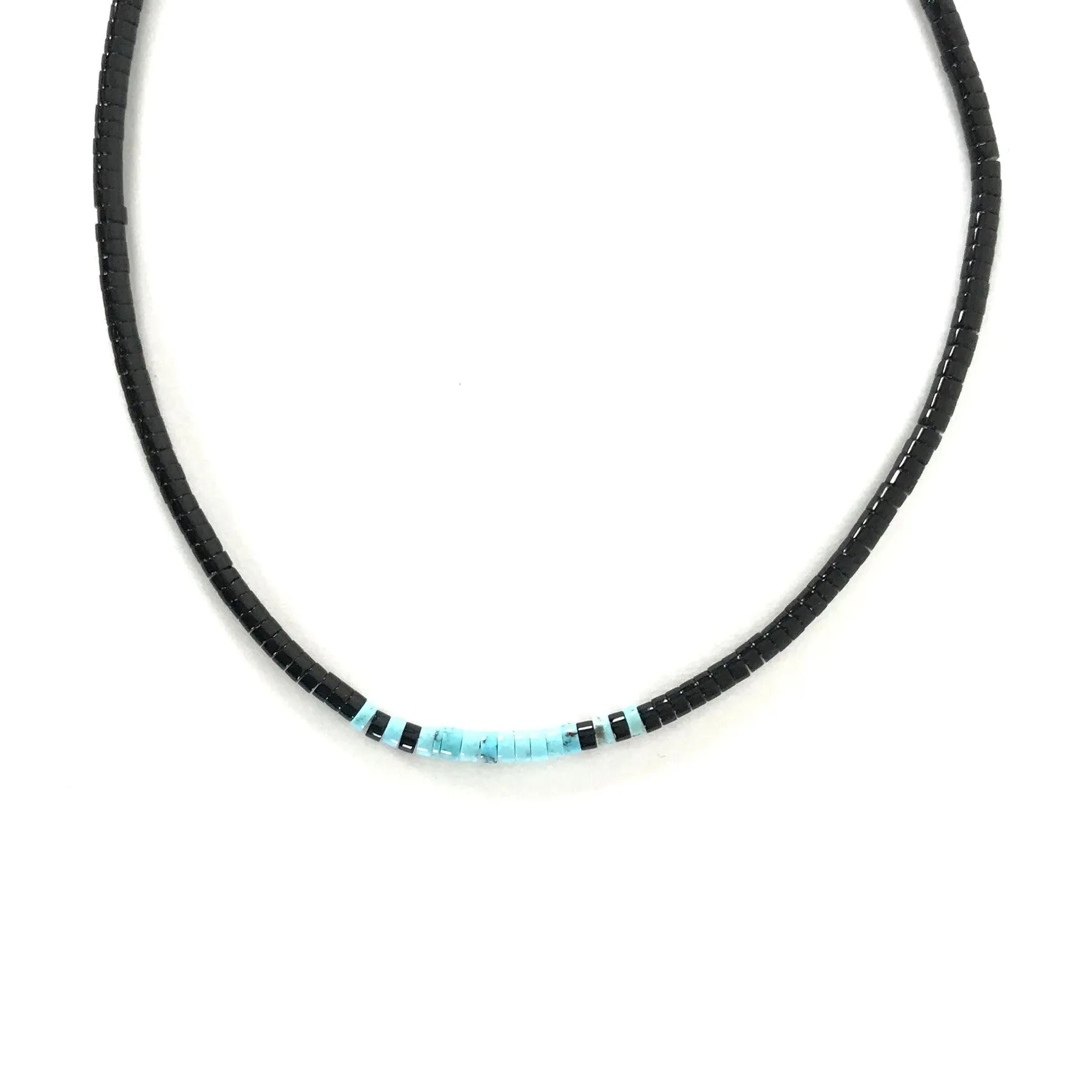 Kevin Ray Garcia Black Jet and Blue Turquoise Heishi Necklace