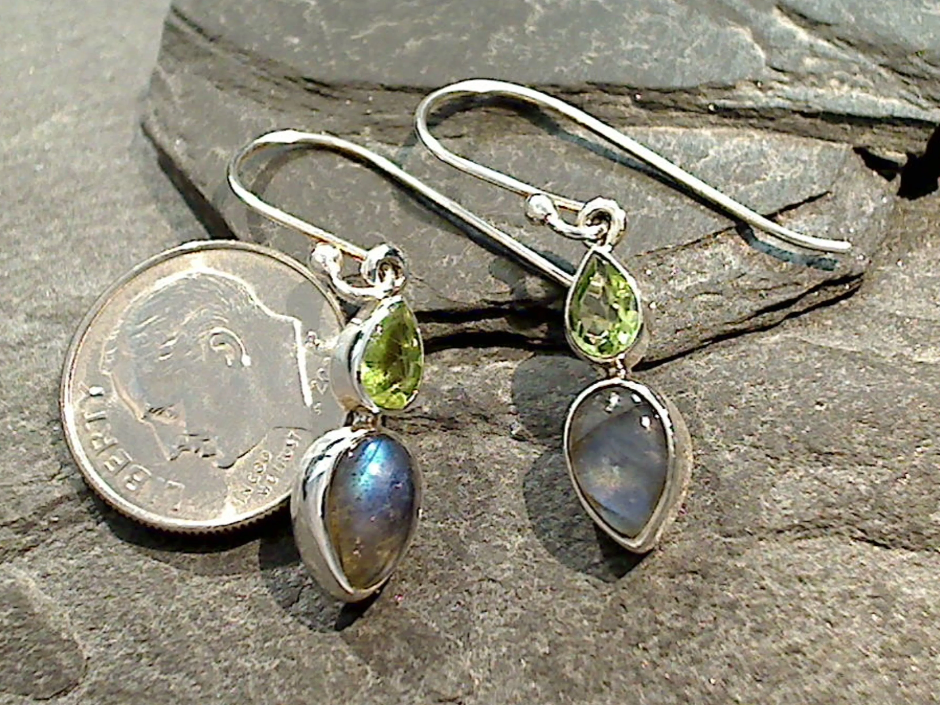 Labradorite, Peridot, Sterling Silver Earrings