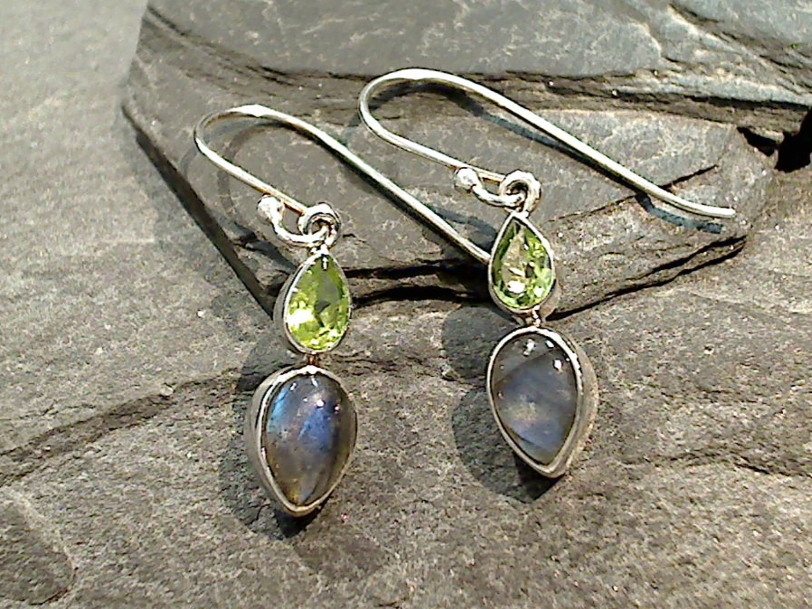 Labradorite, Peridot, Sterling Silver Earrings