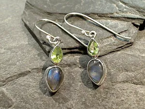 Labradorite, Peridot, Sterling Silver Earrings