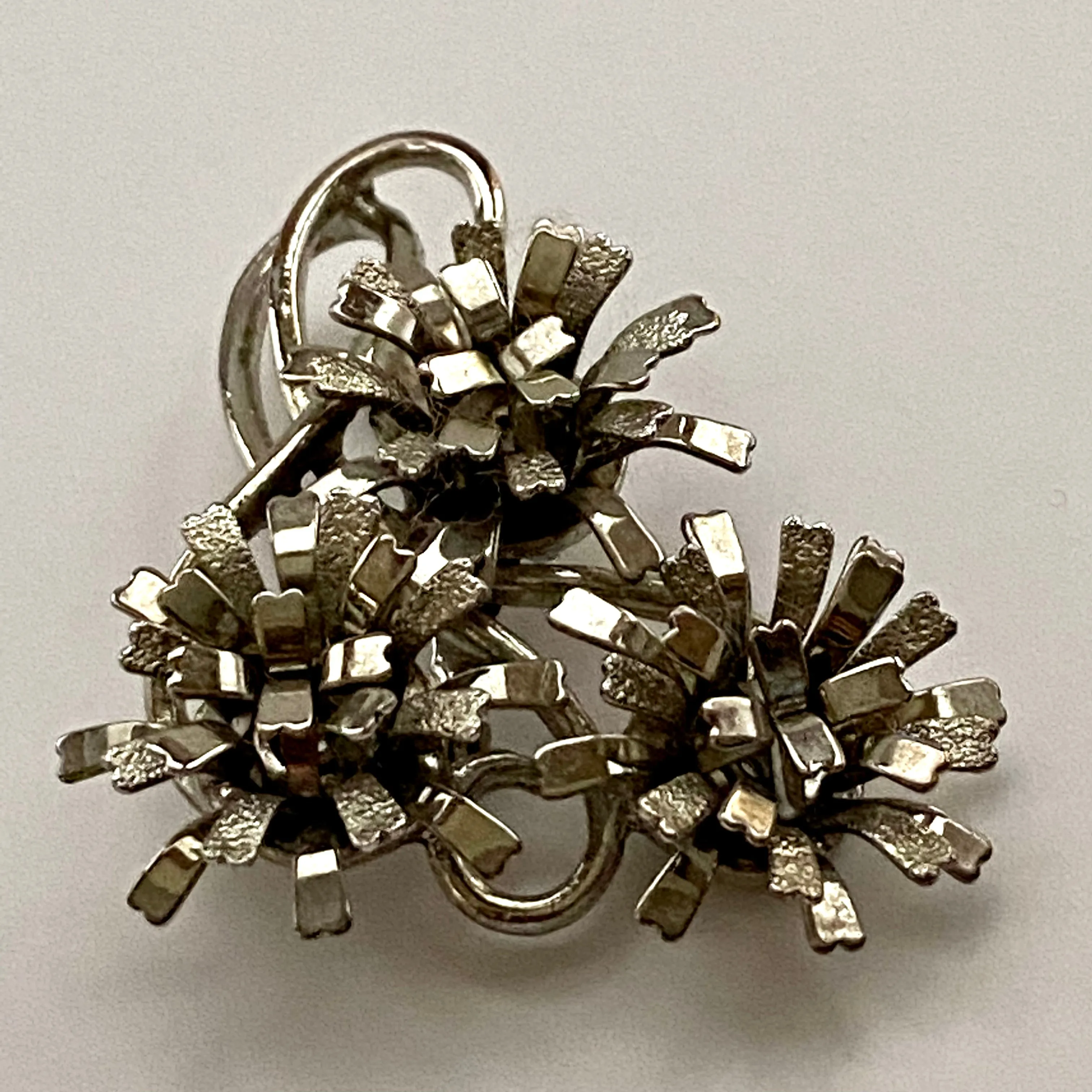 Late 50s/ Early 60s Silver-Tone Abstract Flower Brooch