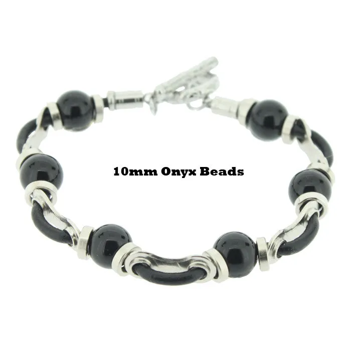 Leather Link & Bead Bracelet - Wholesale