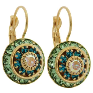 Liz Palacios 14k Gold Plated Large Rondelle Blossom Swarovski Crystal Earrings, JE-78 Peridot Indicolite AB