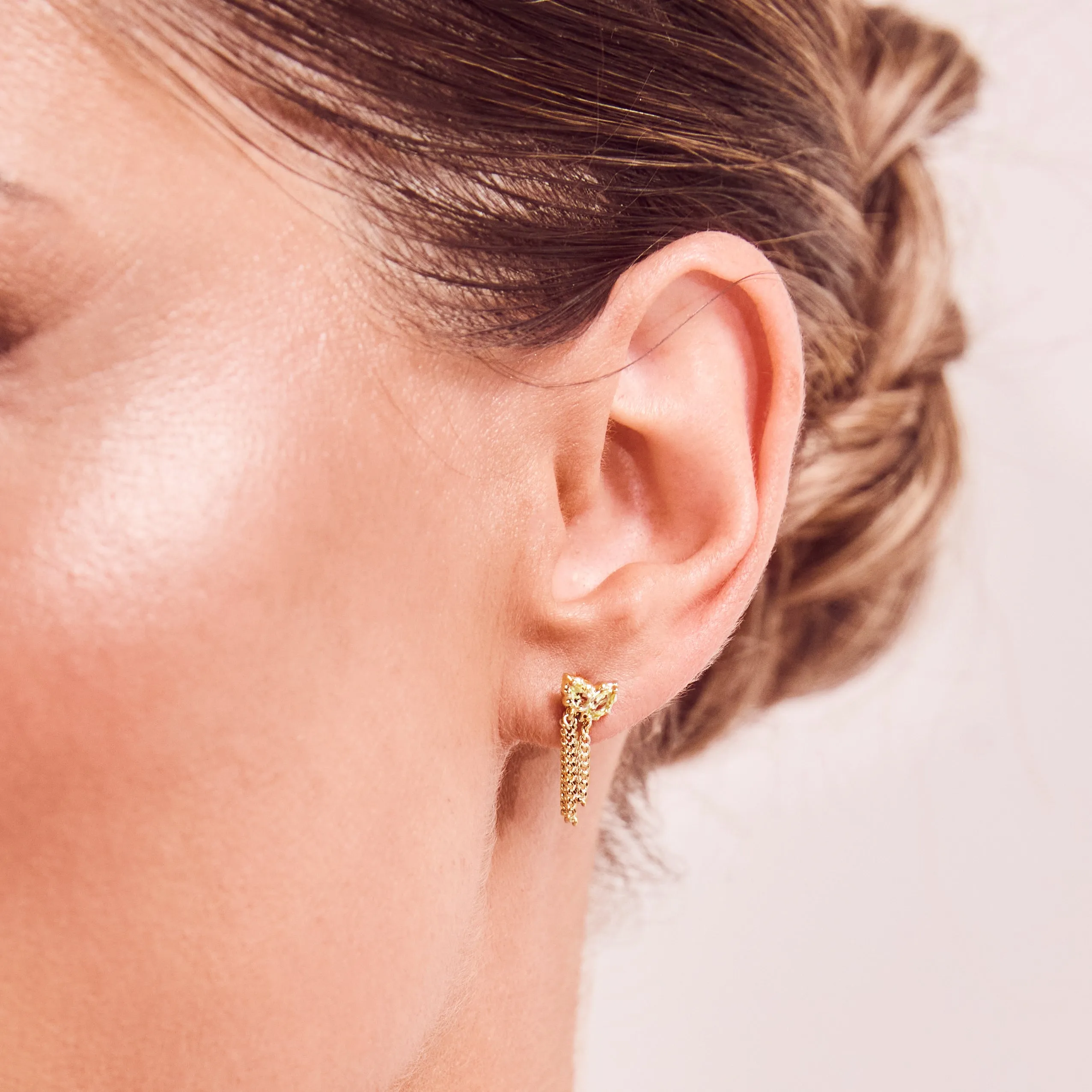 Louise Thompson Lucky Peridot Chain Stud Earrings