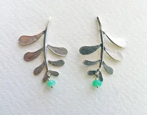 Marni Leaf Stud Earrings with gemstone drop