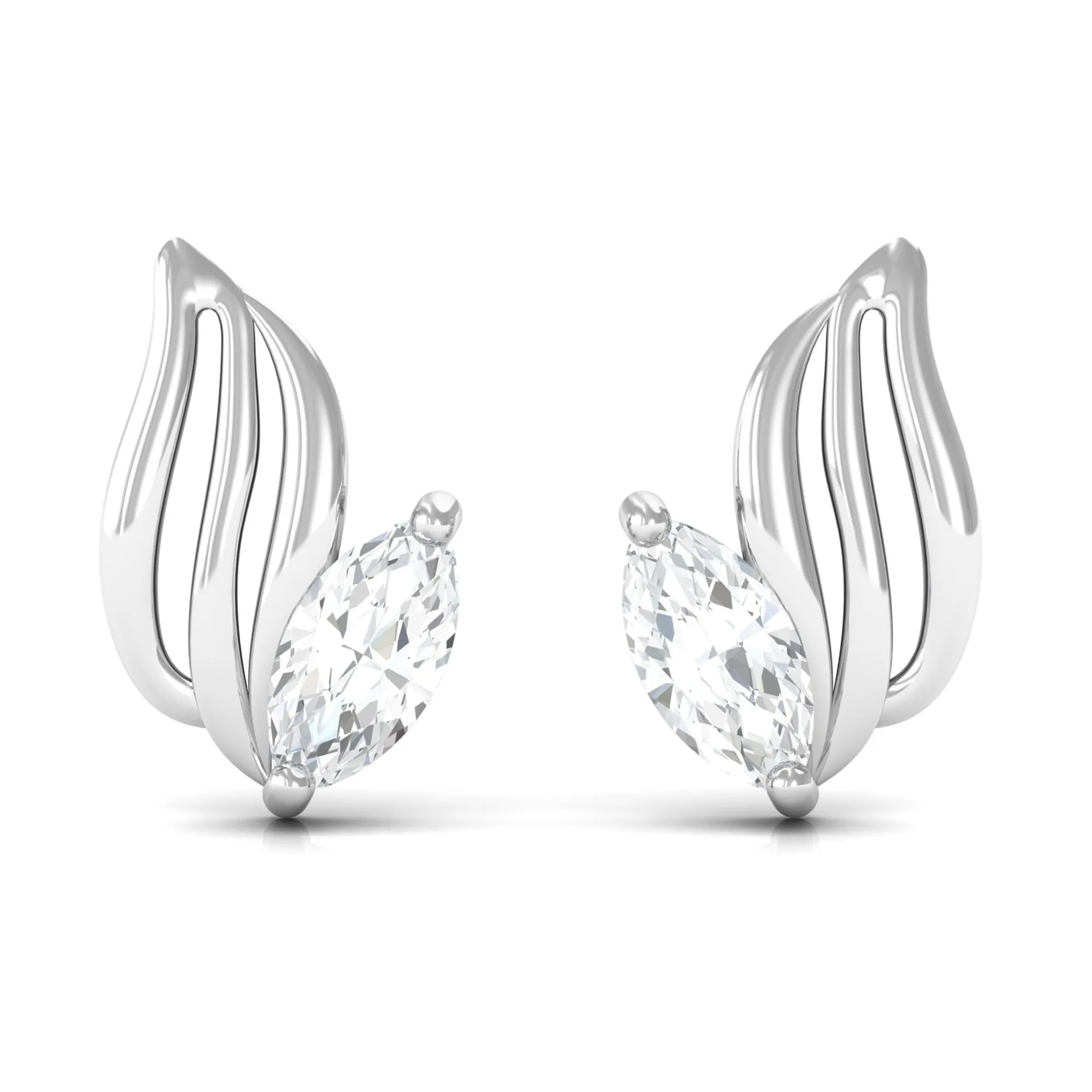 Marquise Cut Cubic Zirconia Solitaire Leaf Stud Earrings