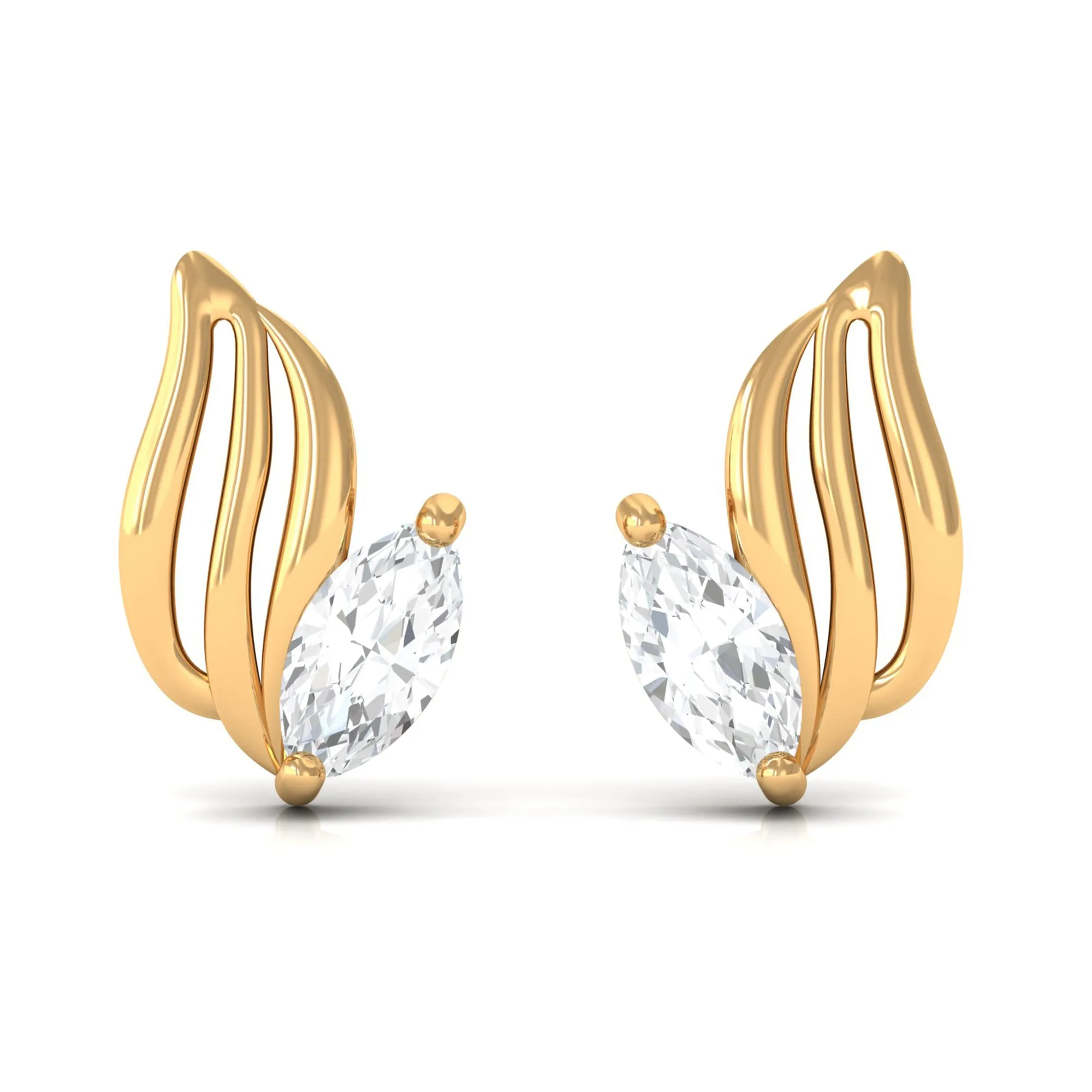 Marquise Cut Cubic Zirconia Solitaire Leaf Stud Earrings