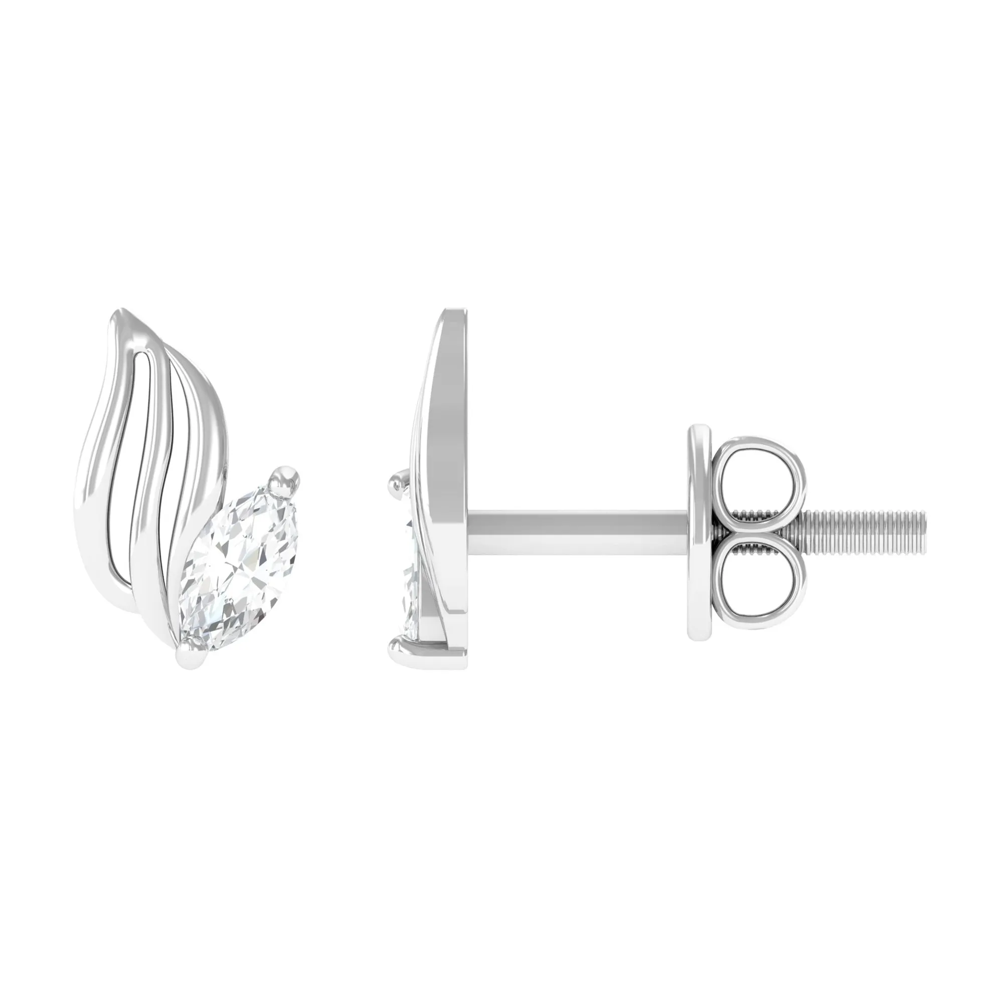 Marquise Cut Cubic Zirconia Solitaire Leaf Stud Earrings