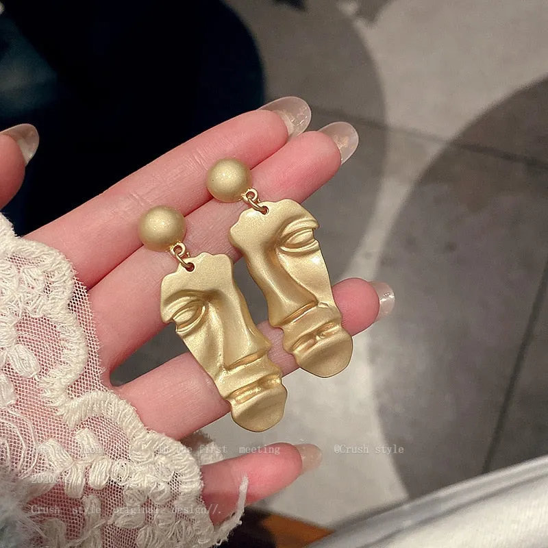 Matte Gold Face Earrings