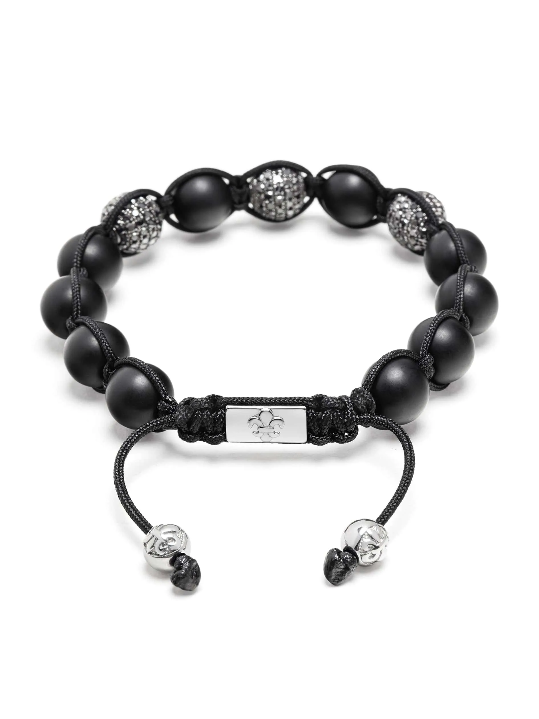 Men's Trio Black Diamond Beaded Bracelet with Matte Onyx and Sterling Silver