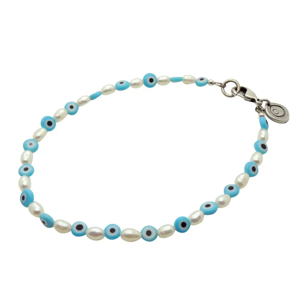 Mini Evil Eye Charm Freshwater Pearl Anklet