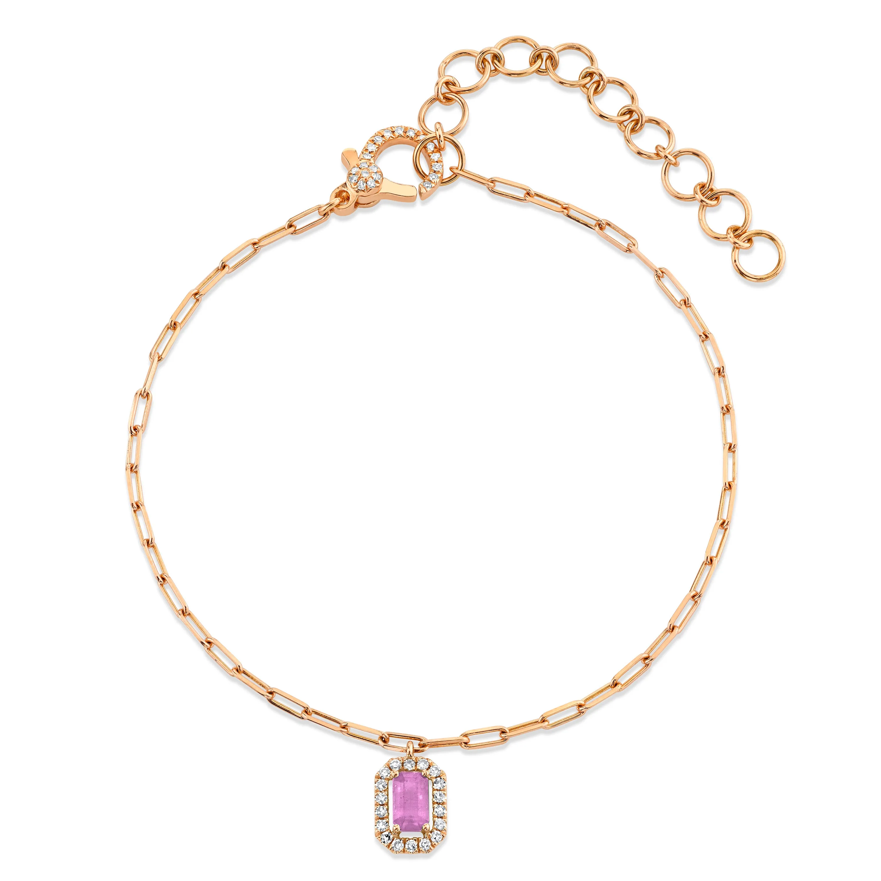 MINI ME PINK SAPPHIRE & DIAMOND HALO DROP ANKLET