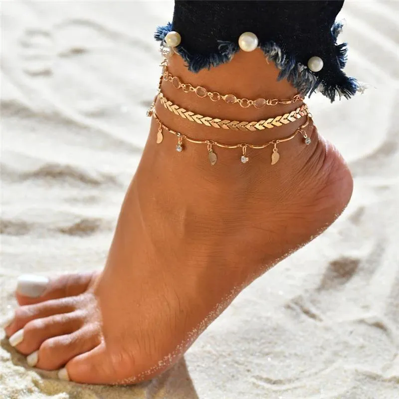 Multilayer Beaded Chain Anklet Bracelets