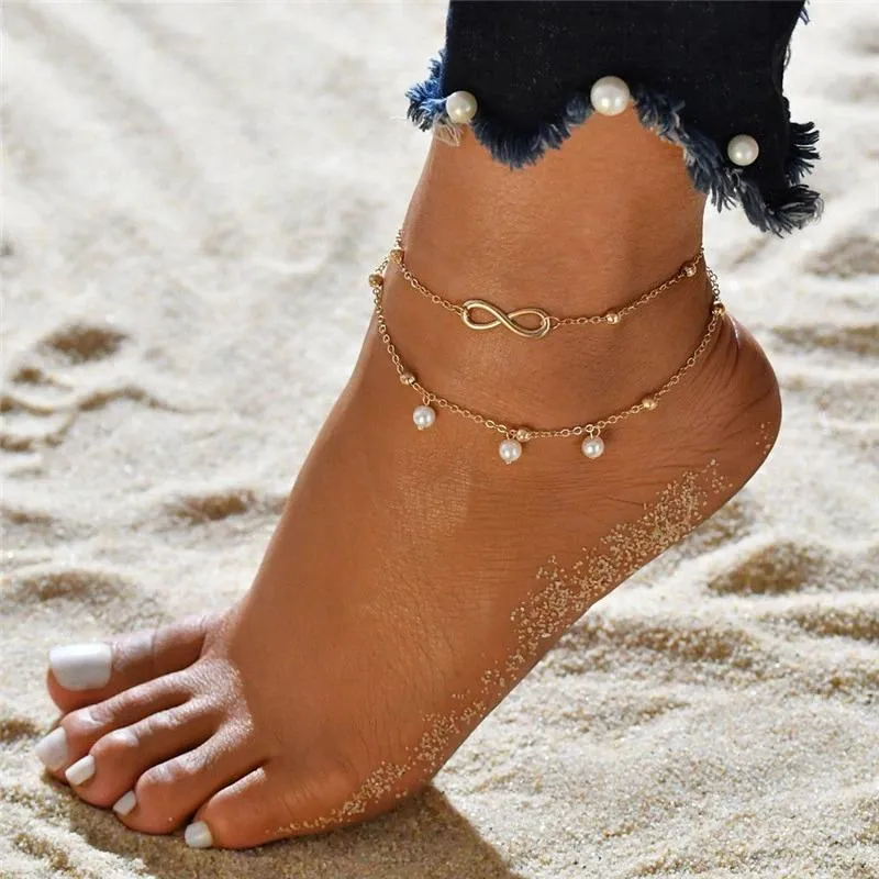 Multilayer Beaded Chain Anklet Bracelets