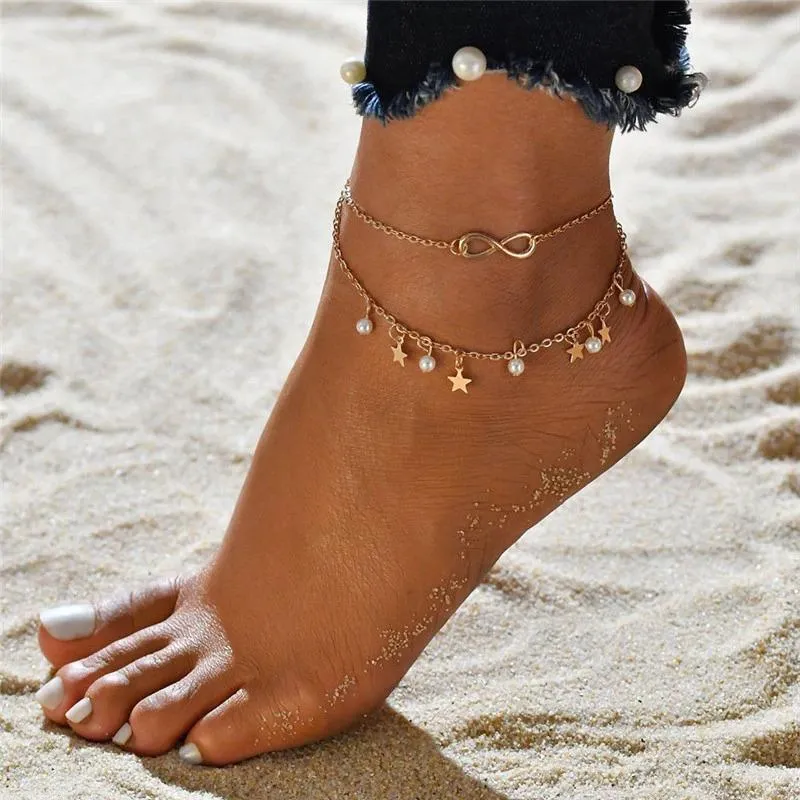 Multilayer Beaded Chain Anklet Bracelets