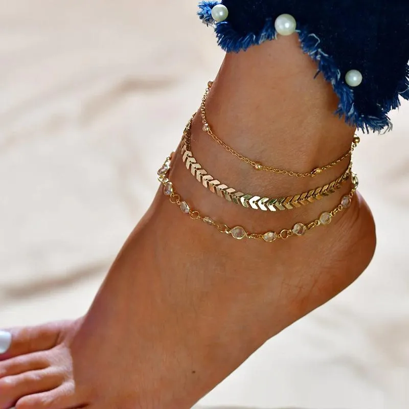 Multilayer Beaded Chain Anklet Bracelets