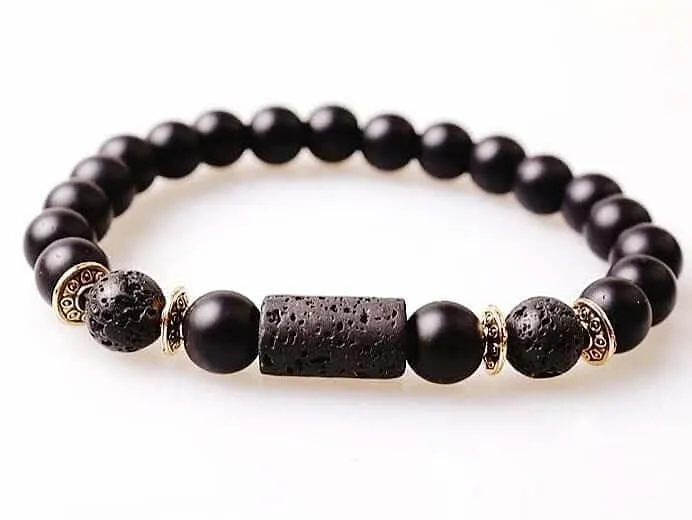 Natural Lava Rock and Black Onyx Energy Work Bead Bracelet On Sale