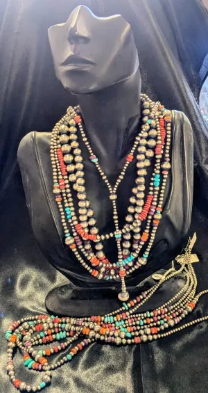 Navajo Pearls with Turquoise & Coral Stone Necklaces