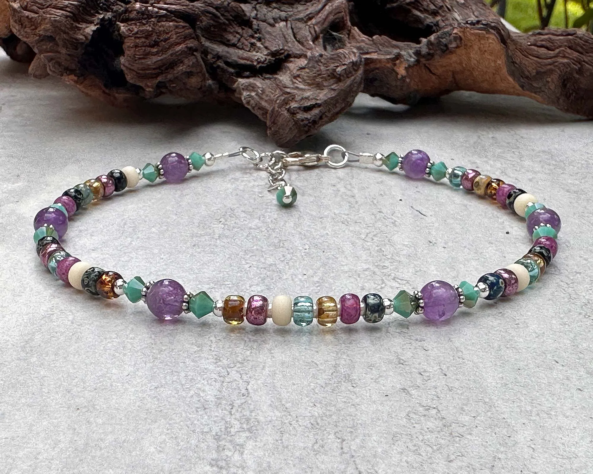 Old World Amethyst Gemstone Beaded Anklet