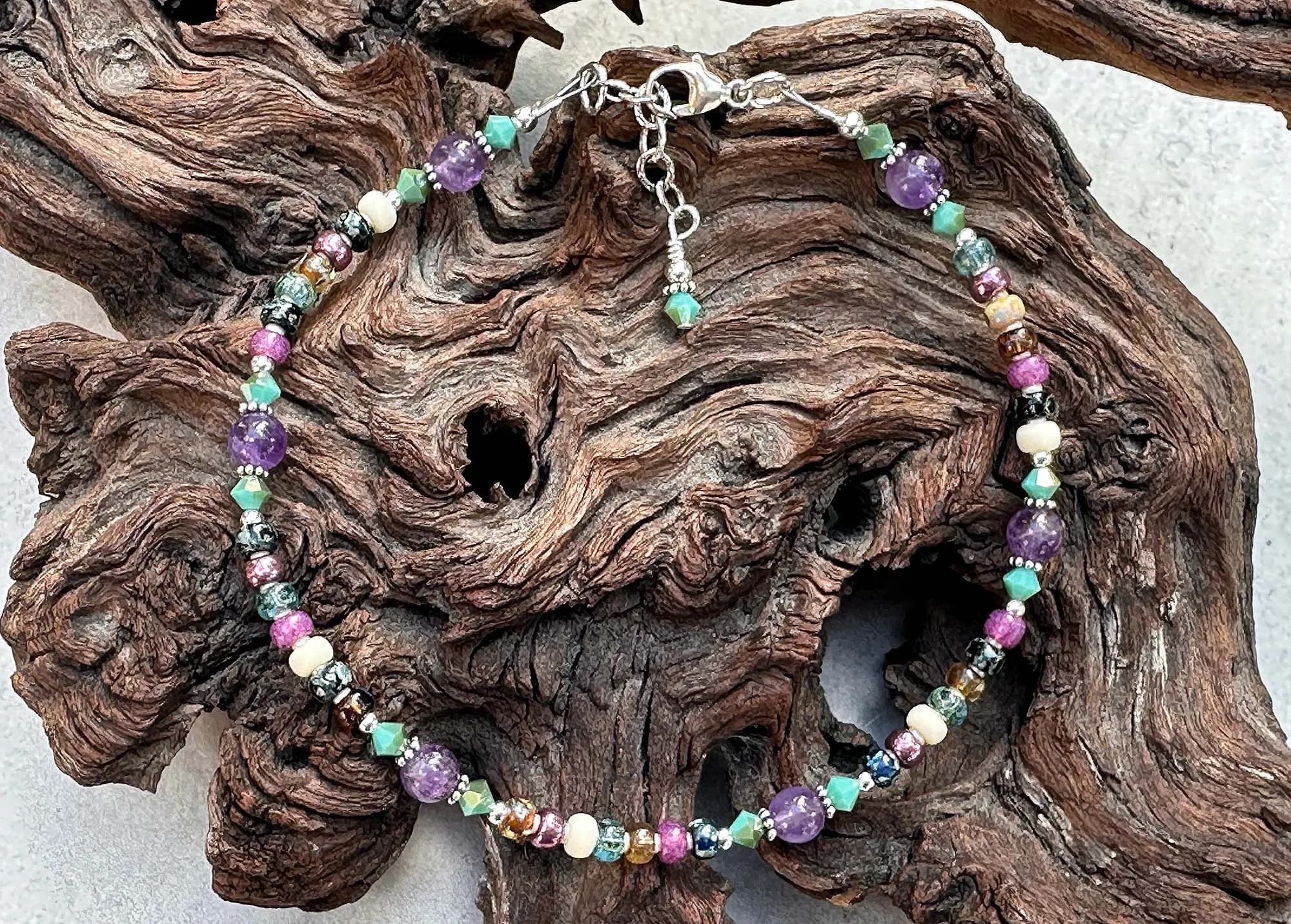 Old World Amethyst Gemstone Beaded Anklet