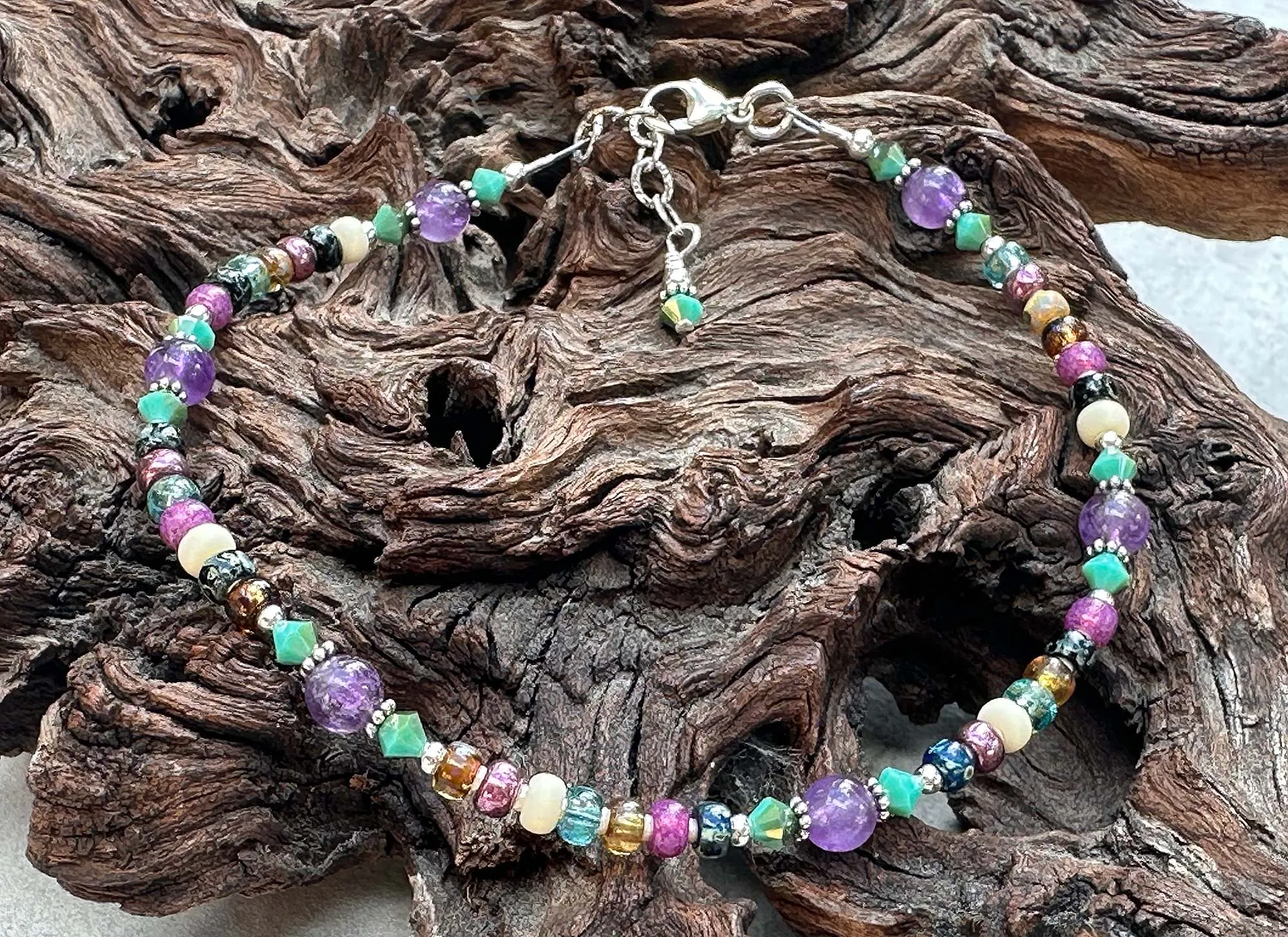 Old World Amethyst Gemstone Beaded Anklet