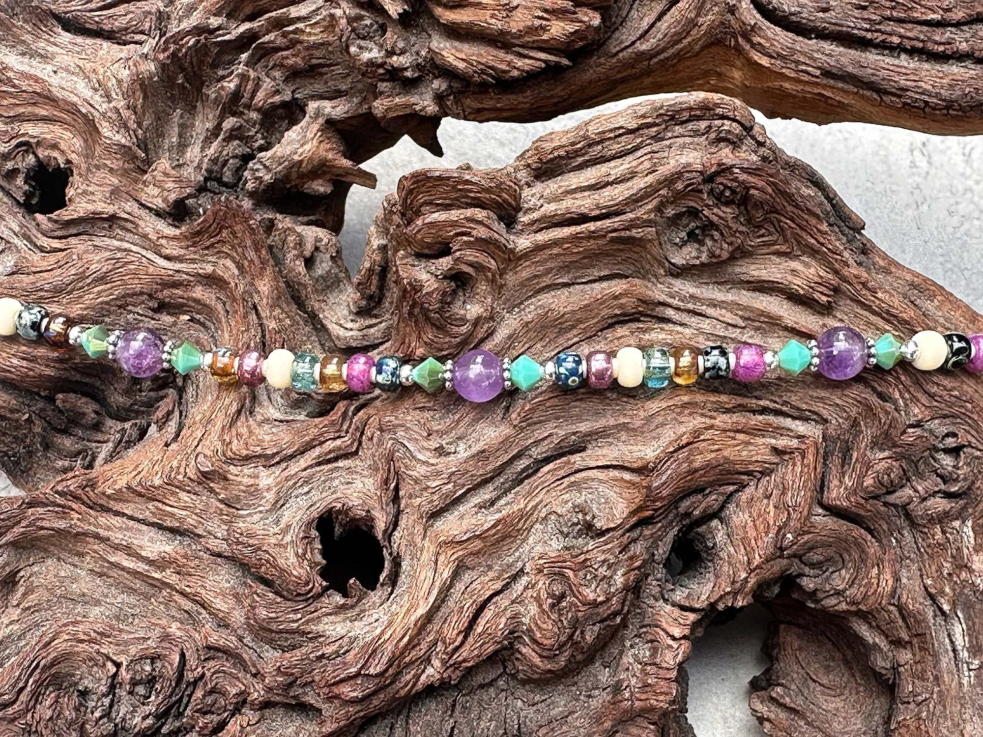 Old World Amethyst Gemstone Beaded Anklet