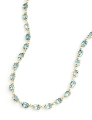 Oval, 18K Yellow Gold, Aquamarine   Diamond Necklace