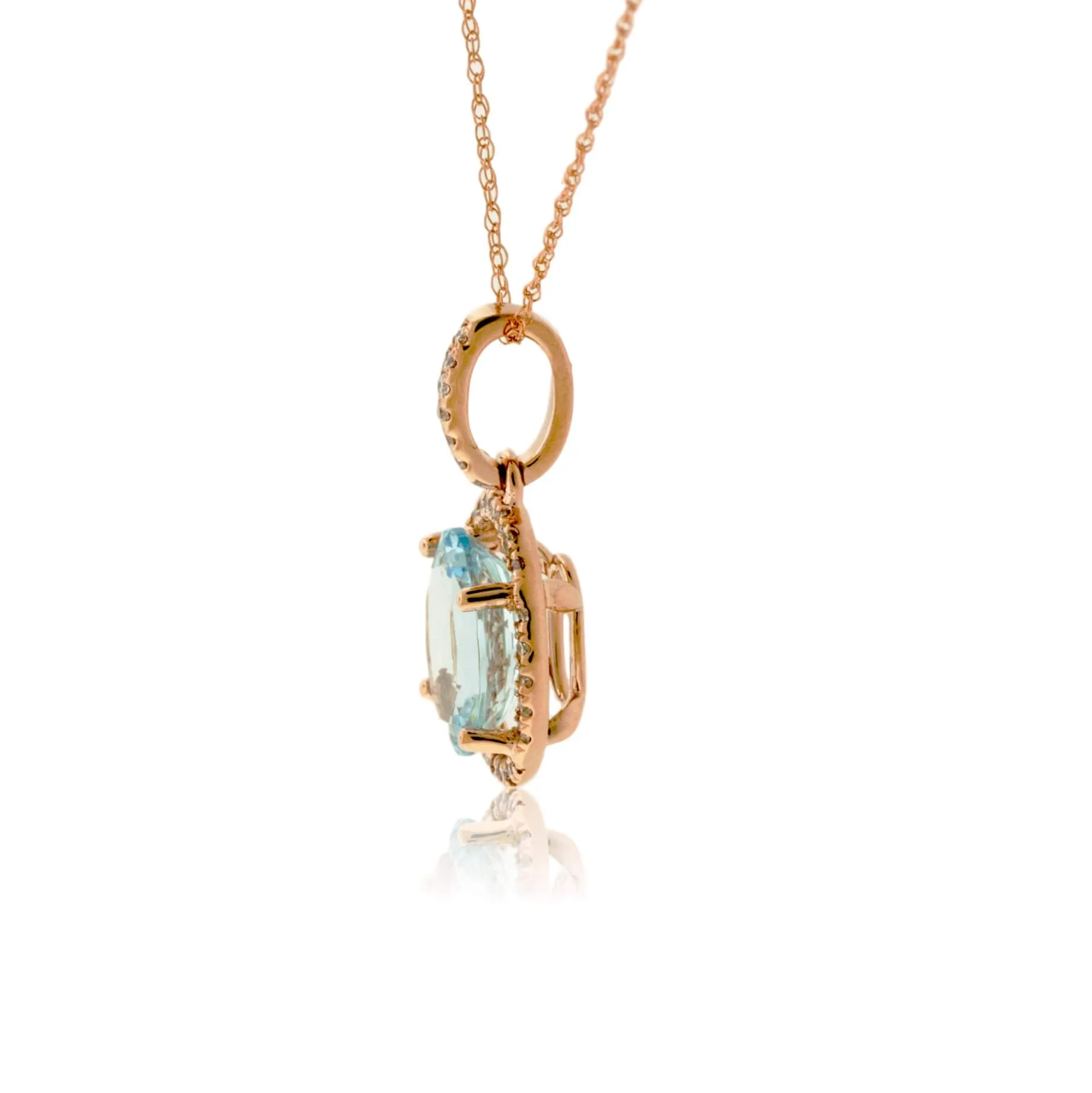 Oval Aquamarine & Diamond Halo Pendant