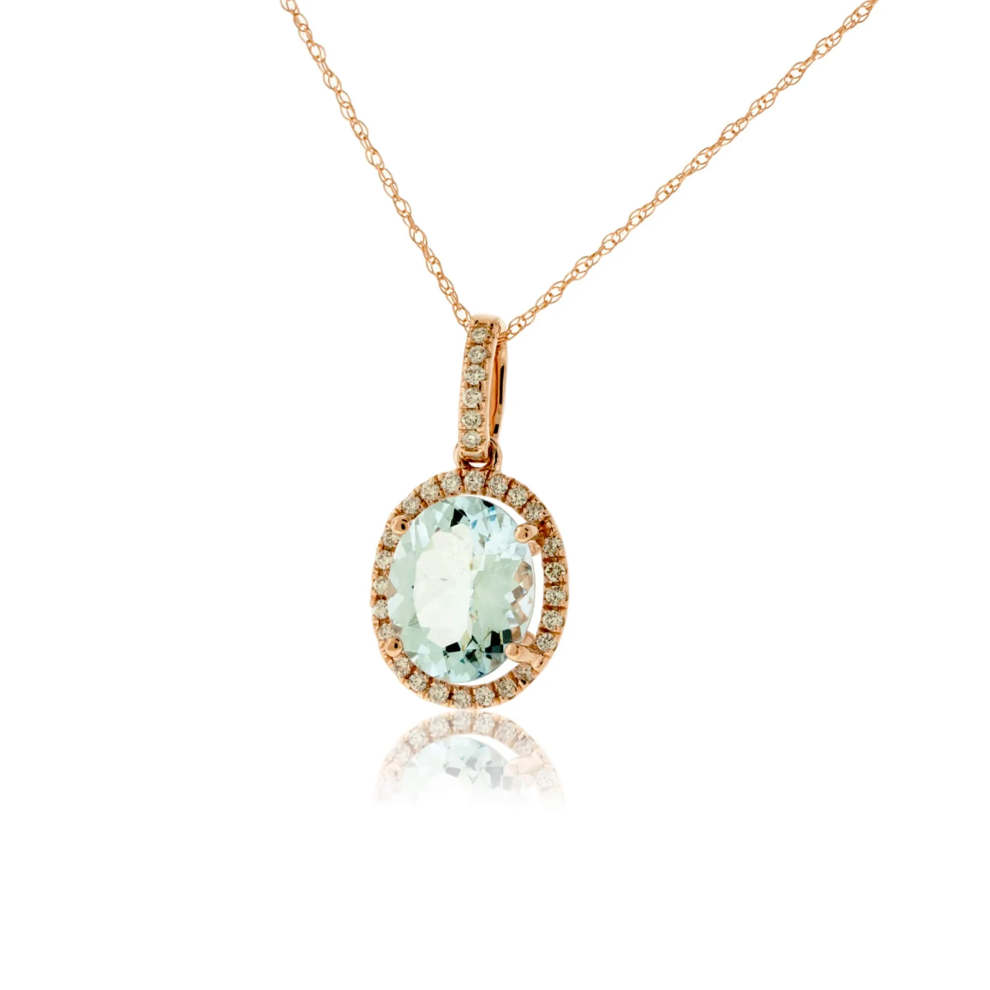 Oval Aquamarine & Diamond Halo Pendant