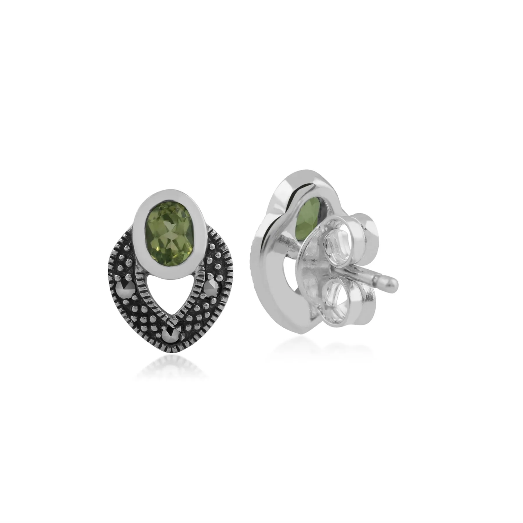 Ovale Peridot & Markasit Ohrstecker in Sterling Silber