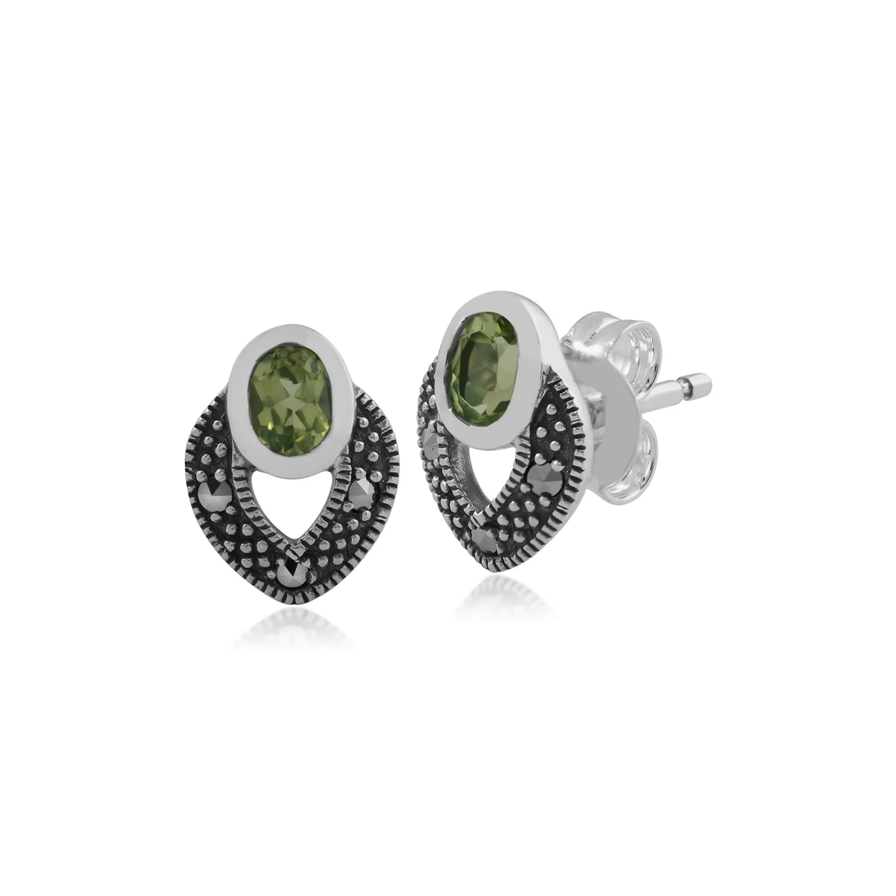 Ovale Peridot & Markasit Ohrstecker in Sterling Silber