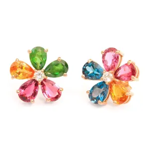 Pear Gemstone Flowers Stud Colorful Earrings ♥