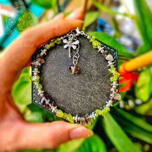 Peridot & Smoky Quartz Dragonfly Chip Clasp Bracelet