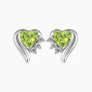 Peridot Heart Shape Stud Earrings in Sterling Silver