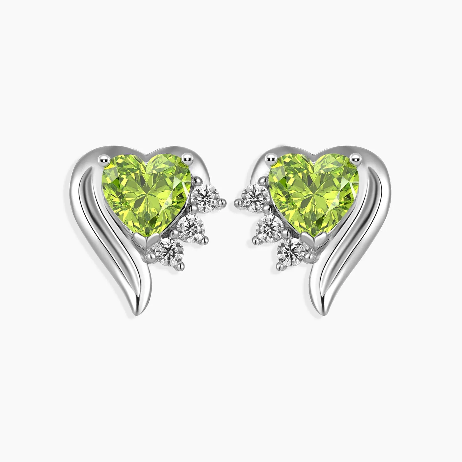 Peridot Heart Shape Stud Earrings in Sterling Silver