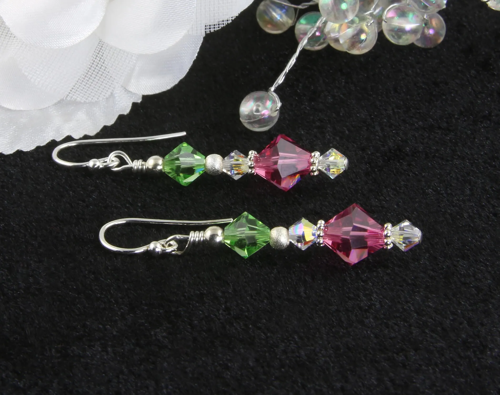 Peridot Pink Crystal Beaded Earrings