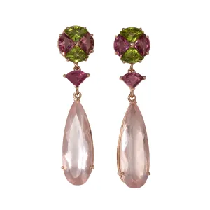 Peridot, Pink Tourmaline & Rose Quartz 14K Gold Detachable Drop Earrings