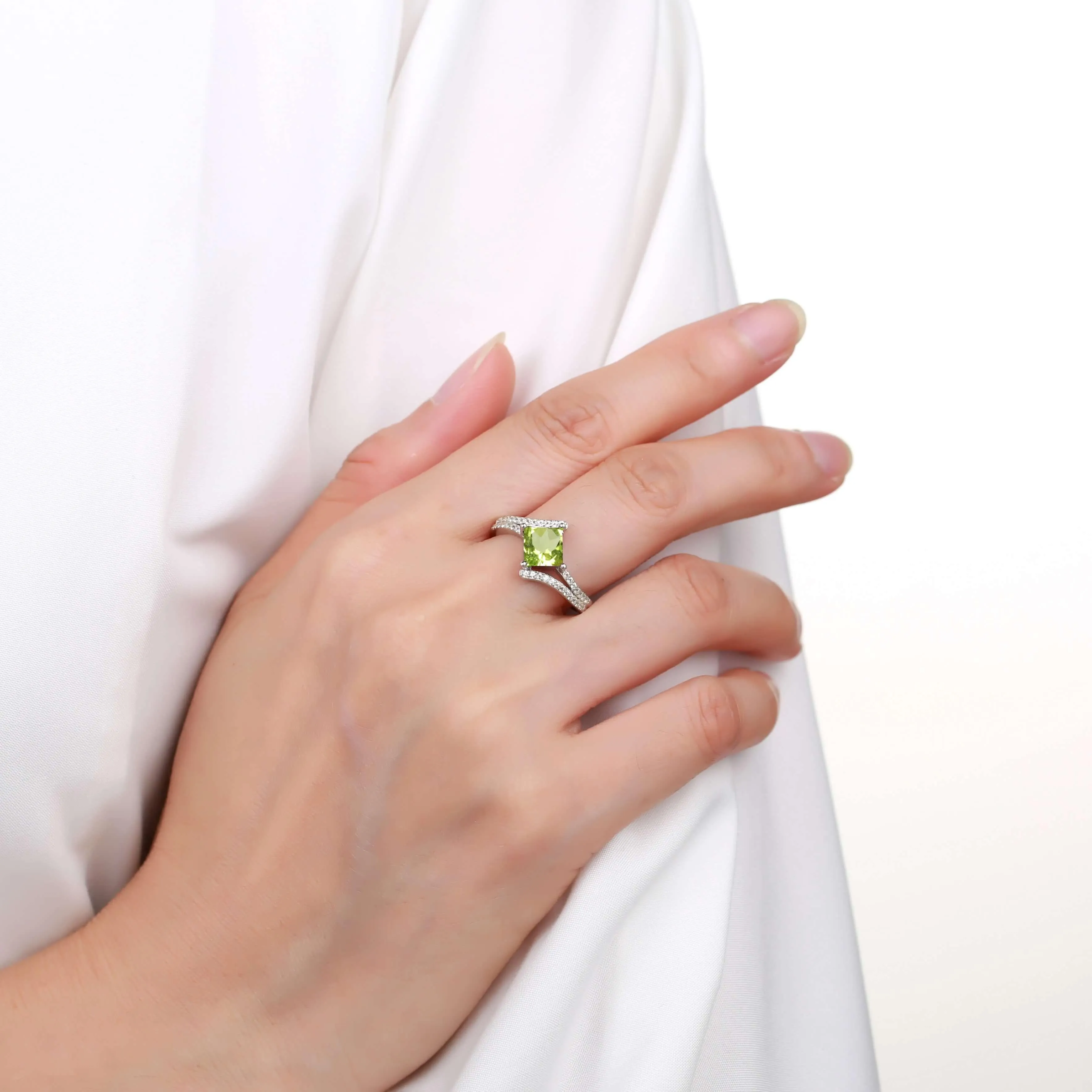 Peridot Square Solitaire Ring