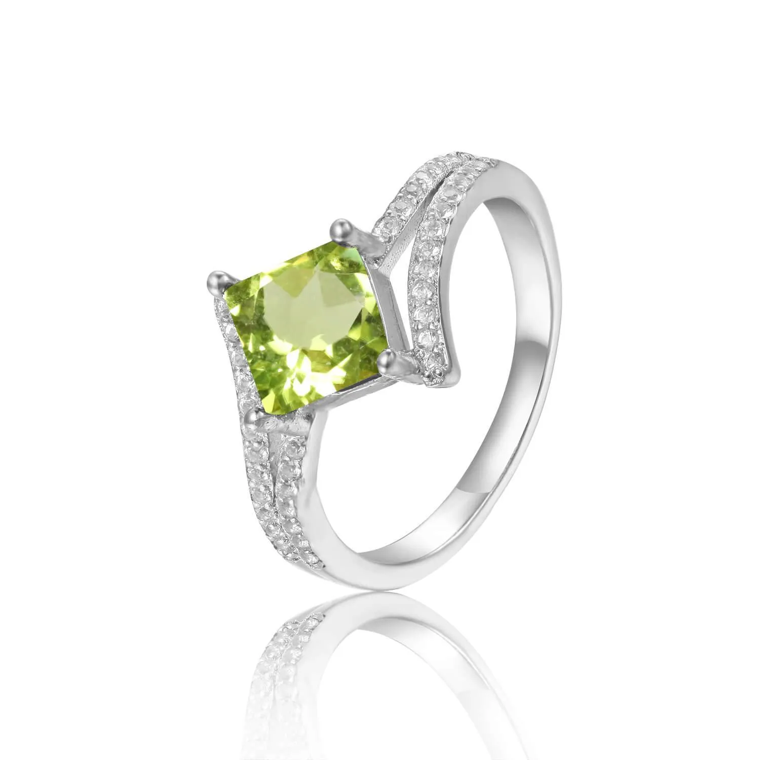 Peridot Square Solitaire Ring