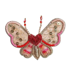 Pink Beaded Butterfly Brooch