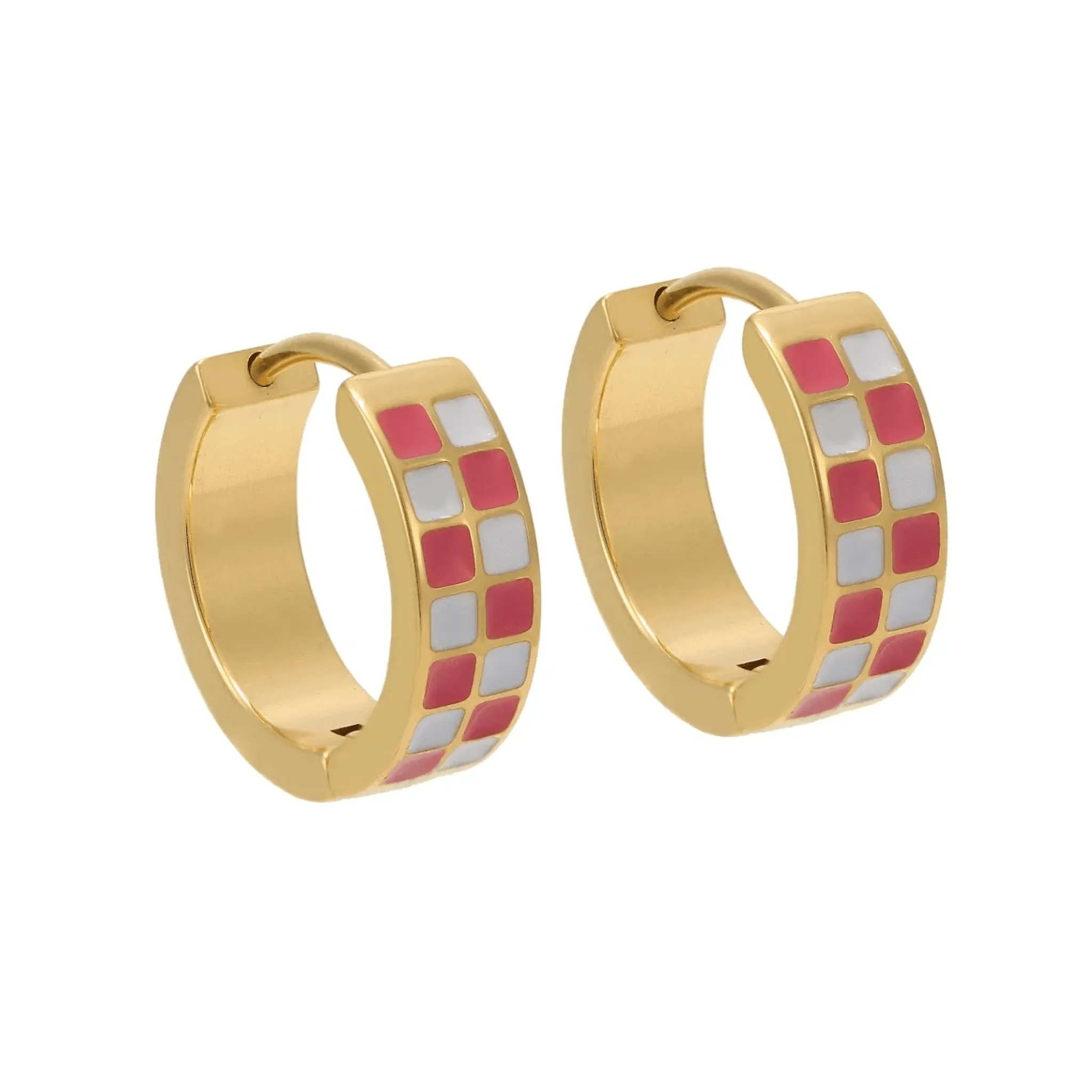 Pink Checker Titanium Hoops