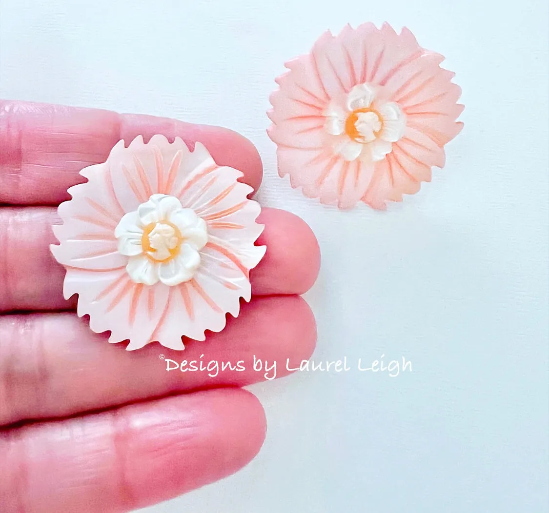 Pink, Orange & White Floral Cameo Pearl Studs