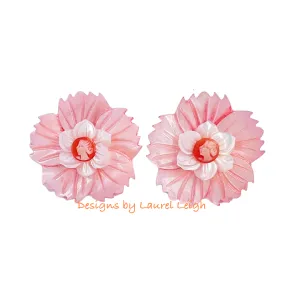 Pink, Orange & White Floral Cameo Pearl Studs