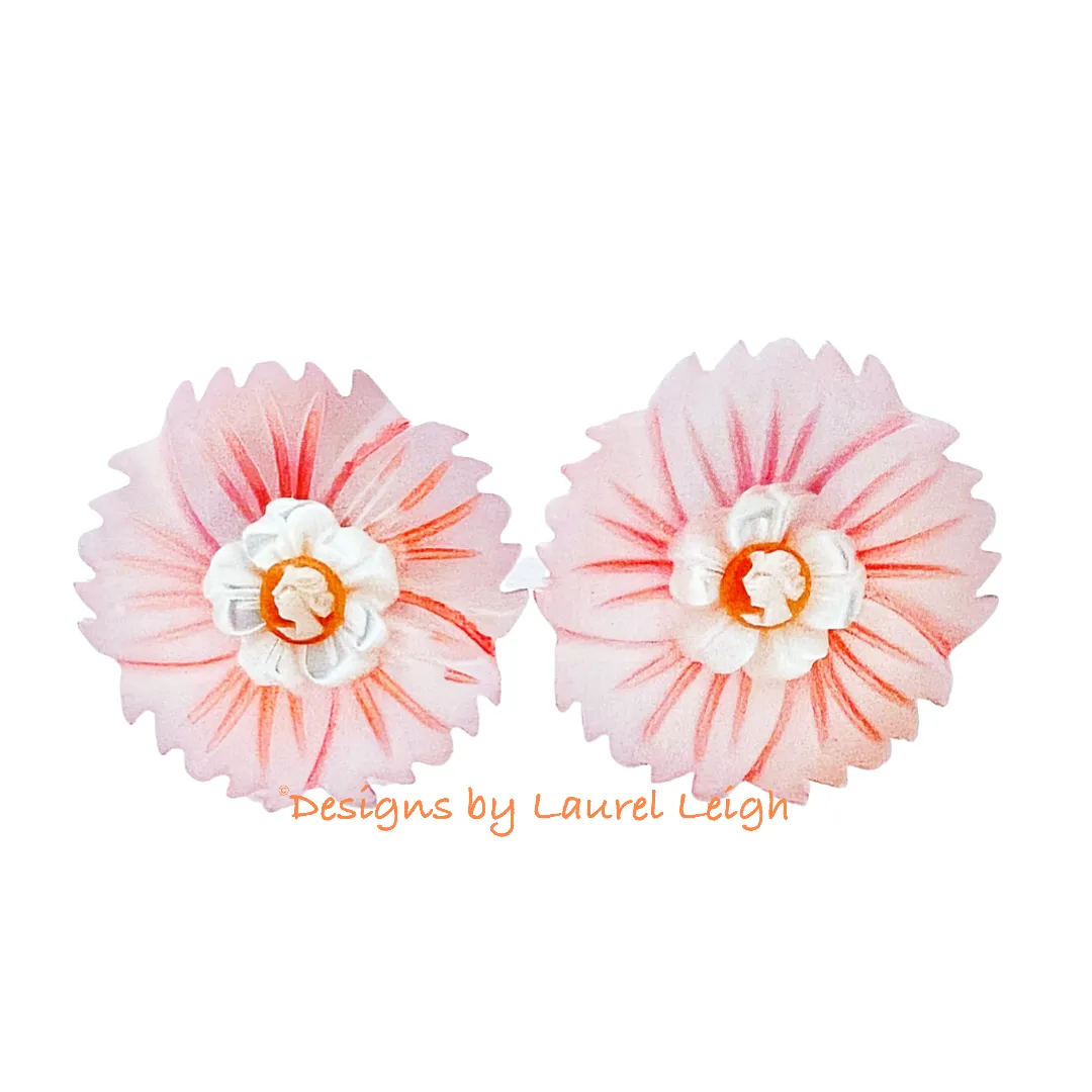 Pink, Orange & White Floral Cameo Pearl Studs